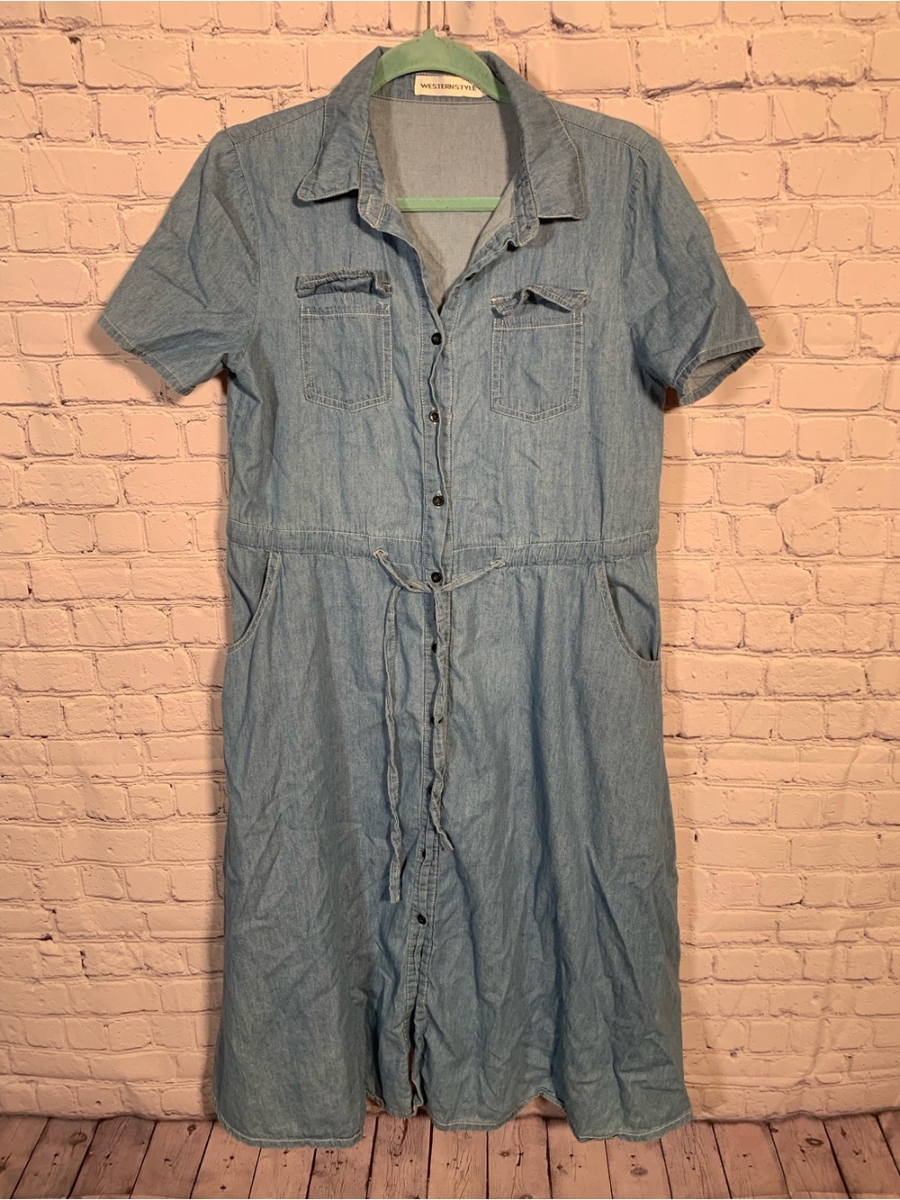 Westernstyle Womens VTG Chambray Midi Dress Blue Size M Western Casual Cowgirl